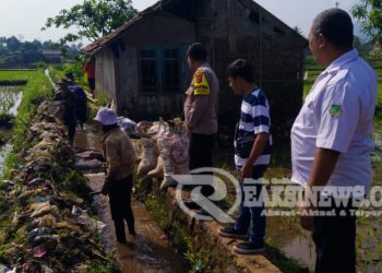 Bhabinkamtibmas bersama Staf Kelurahan dan BPBD Kota Sukabumi, Cek Tanggul Saluran Irigasi Yang Jebol