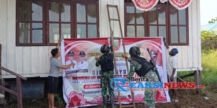 Semangat Jelang Hari Kemerdekaan RI Ke-79, Satgas Yonif 310/KK Bersama Masyarakat Perbatasan Gelar Karya Bakti