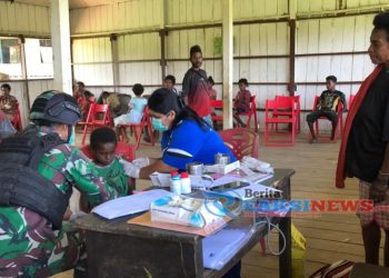 Bersinergi Tingkatkan Kualitas Kesehatan Di Perbatasan RI-PNG, Satgas Yonif 310/KK Gelar Posyandu