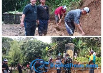 Pemdes Mekarjaya Bersama Warag Lakukan Pelebaran Jalan Secara Gotong Royong