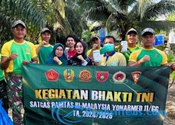 Cegah DBD dan Malaria, Satgas Pamtas Yonarmed 11 Kostrad Gelar Pembersihan Lingkungan di Sebatik Tengah