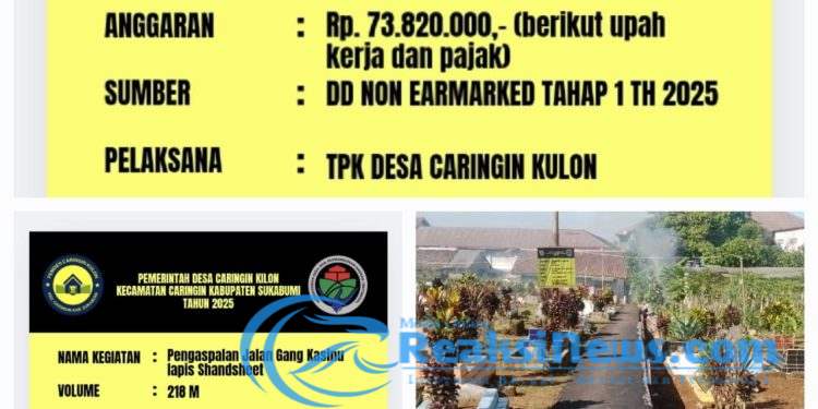 Realisasikan DD NON EARMARKED Tahap 1 Tahun 2025 Pemdes Caringin Kulon Bangun TPT Dan Pengaspalan Jalan Gang Lapis Shandsheet Sepanjang 1000 Meter