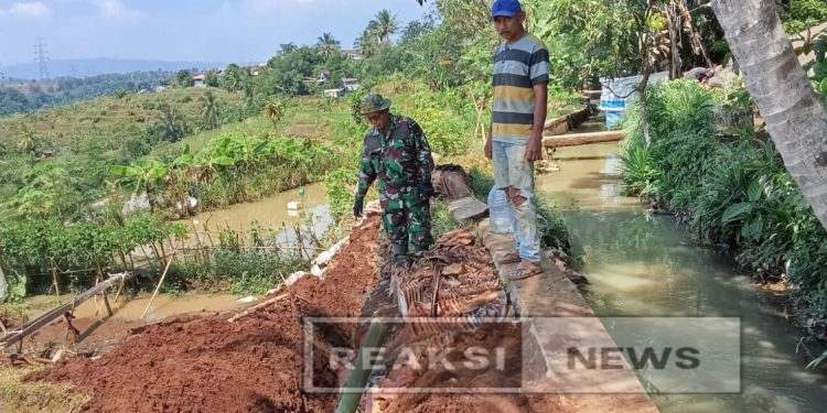 Sertu Nasrul Babinsa Ubrug Koramil 2203/Warungkiara Pantau Irigasi Dalam Upaya Dukung Hanpangan