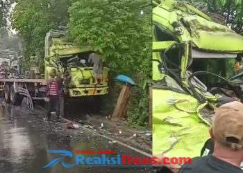 Terjadi Tabrakan Dua Truk Hino dan Truk Pengangkut Gas Elpiji di Sukabumi
