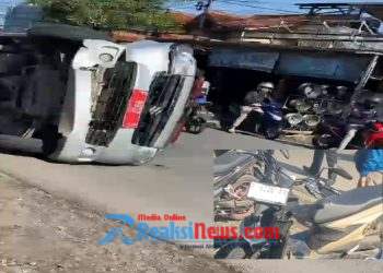 Insiden Ambulance Terguling Usai Tabrakan dengan Sepeda Motor di Cisaat Sukabumi, Hingga Pengendara Alami Luka Serius