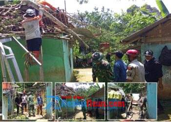 Anggota Koramil 0607-12/Parungkuda Gelar Kerja Bakti Pasca Bencana Alam di Desa Bojonggaling