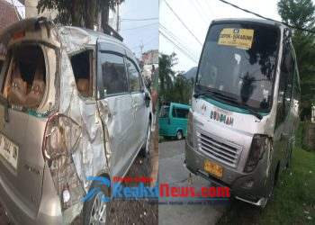 Hindari Bus Wisata, Bus Budiman Justru Tabrak Ertiga di Bahu Jalan Cibadak Yang Sedang Terparkir