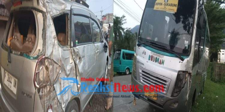 Hindari Bus Wisata, Bus Budiman Justru Tabrak Ertiga di Bahu Jalan Cibadak Yang Sedang Terparkir