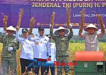 Panglima TNI Dampingi Menhan RI Tinjau Panen Kedelai Garuda Merah Putih di Lampung Utara